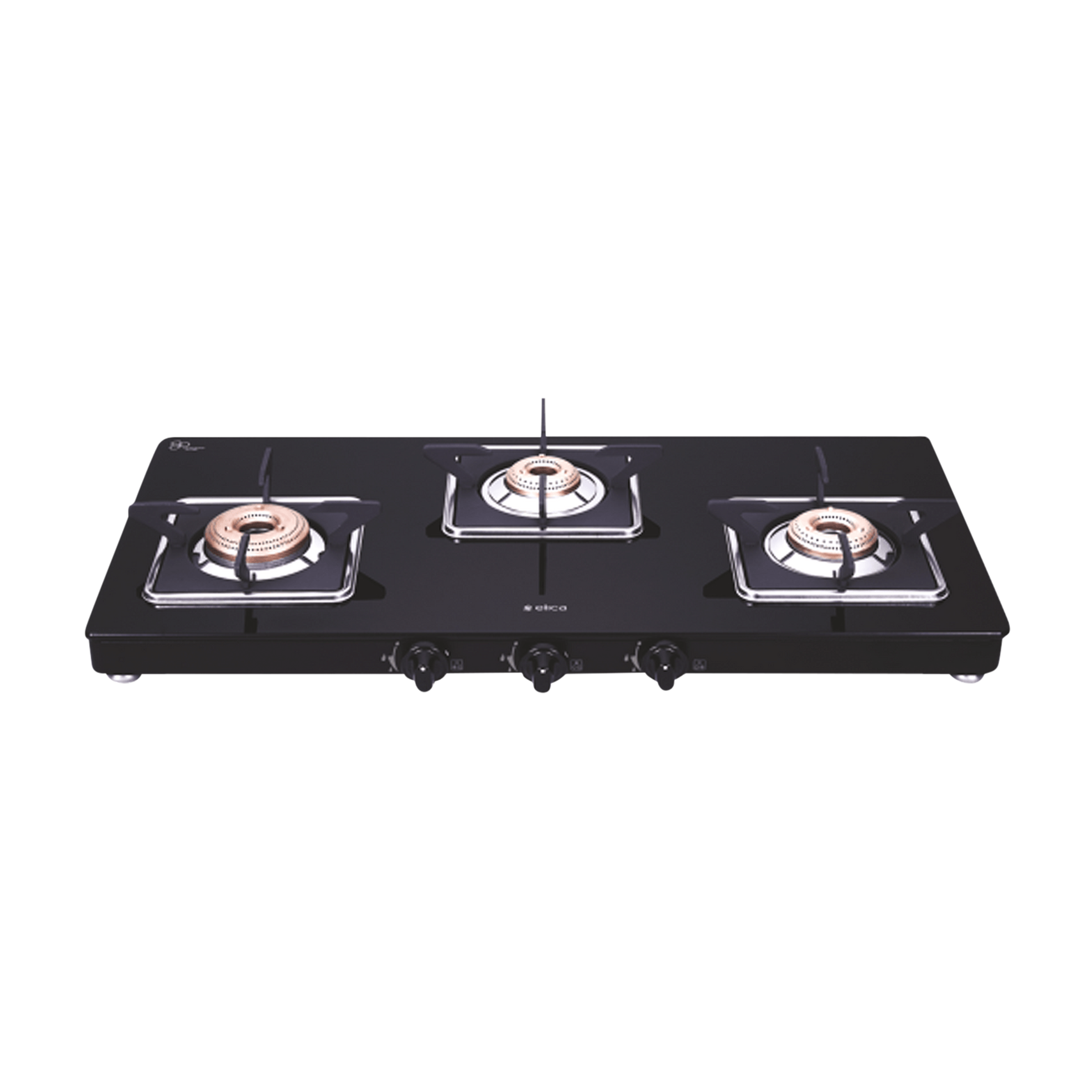 Compare Elica Slimmest 3 Burner Gas Stove with Square Grid and Brass